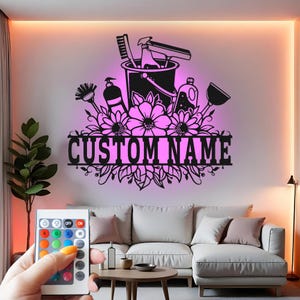 Custom Cleaning Service LED Metal Wall Art: Personalized Housekeeping Decor