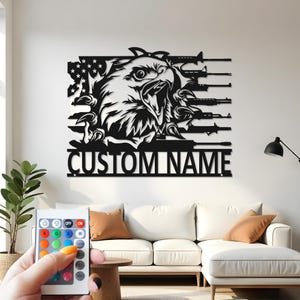 Custom Eagle American Flag LED Metal Wall Art: Patriotic Decor