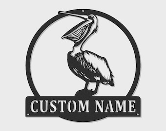 Insegna LED personalizzata con pellicano / Decorazione murale in metallo a tema costiero / Arredamento personalizzato per casa al mare