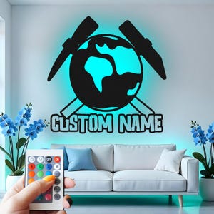 Custom Geologist Metal Wall Art with LED: Earth & Rock Hammer Decor