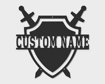 Custom Medieval Shield Metal Sign | Personalized Knight LED Wall Art