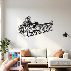 Custom Guitar Metal Wall Art with LED: Personalized Music Decor