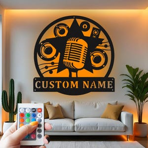 Custom LED Microphone Metal Wall Art: Personalized Music Studio Decor