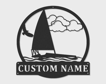Custom Segelboot Metallschild | Personalisierte nautische Wandkunst, Lake House Decor (LED)