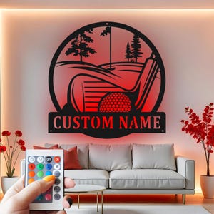 Golf Custom Sign Metal Wall Decor With Led Light , Golfer Gift, Golfing Decor for Home Bar, Clubhouse & Man Cave