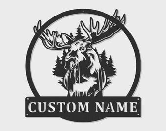 Custom Moose Metal Sign | Personalized Wildlife LED Wall Art, Rustic Cabin Decor