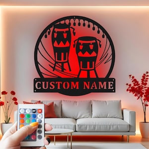 Custom Bongo Drums Metal Wall Art with RGB LED Light