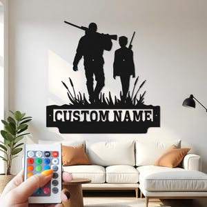 Hunting Custom Sign Metal Wall Decor With Led Light , Hunter Father and Son Decor, Hunter Gift, Hunting Cabin Wall Decor
