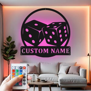 Aangepaste metalen led-muurkunst dobbelstenen: gepersonaliseerd gamedecor