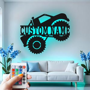 Monster Truck Custom Sign Metal Wall Decor With Led Light , Off Road Vehicle Decor, Boys Room Custom Sign Metal Wall Decor Gift