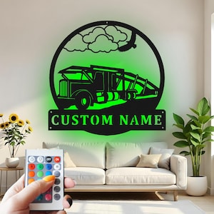 Dump Truck Custom Sign Metal Wall Decor With Led Light , Construction Worker Gift, Heavy Equipment Custom Sign Metal Wall Decor