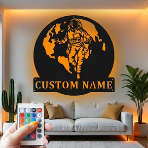 Custom Astronaut LED Metal Wall Art: Space Explorer Decor
