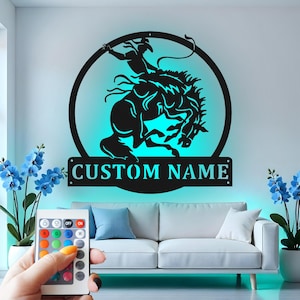 Custom Cowboy Rodeo Metal Wall Art with LED Light