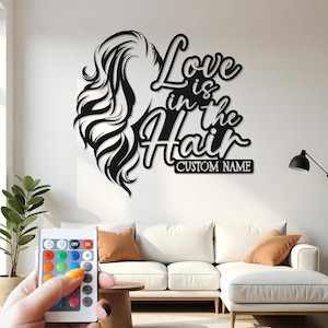 Custom Hairstylist Metal Wall Art: Salon Decor with LED Light