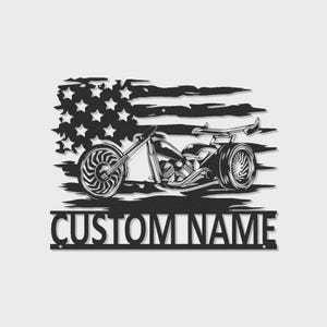 Personalized Motorcycle LED Sign | Custom USA Flag Metal Art