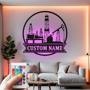 Oil Rig Custom Sign Metal Wall Decor With Led Light , Oilfield Worker Gift, Industrial Decor, Drilling Rig Wall Hanging