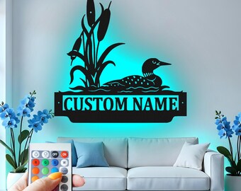 Custom Loon Lake LED Metal Wall Art: Personalized Cabin Decor