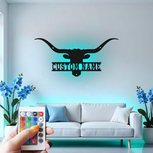 Custom Bull Skull Metal Wall Art: LED Ranch Decor