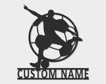 Letrero LED personalizado para jugador de fútbol / Arte de pared de metal personalizado / Decoración para habitación de atleta y regalo para niños / Placa con nombre iluminada para bar deportivo