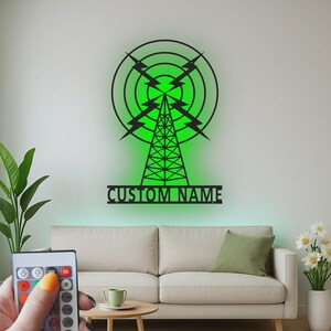 Custom Radio Tower LED Metal Sign | Vintage Broadcasting Art, Ham Radio Gift image 2