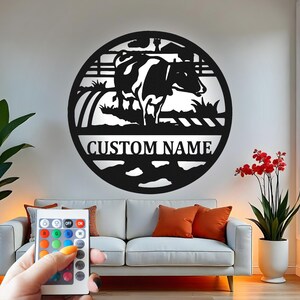 Cow Farm Custom Sign Metal Wall Decor With Led Light , Cattle Ranch Decor, Farmhouse Decor Gift for Farmers