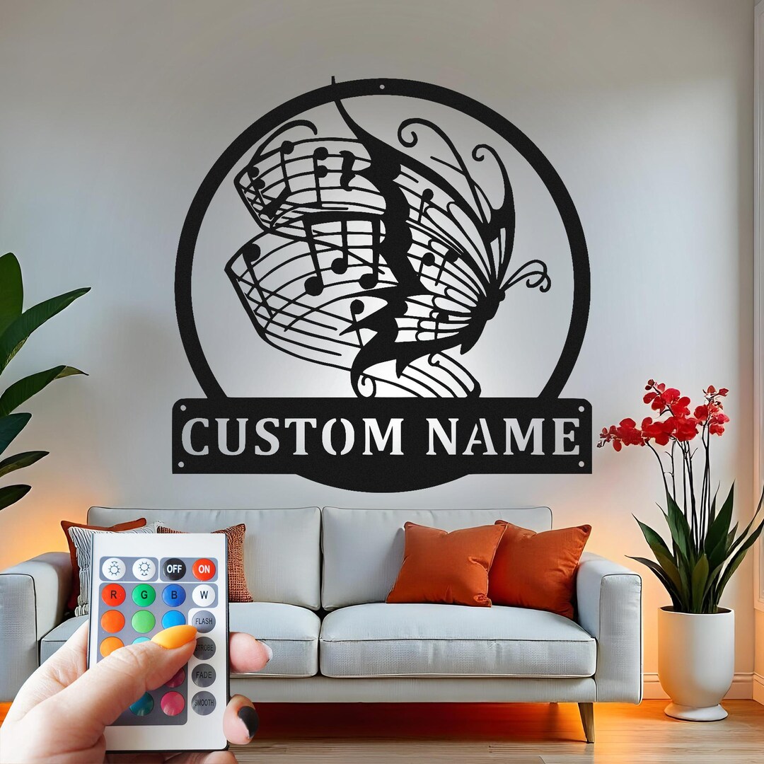 Custom Butterfly Music Notes LED Metal Wall Art: Personalized Musician ...
