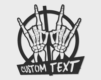 Skeleton Hands LED Metal Art | Personalized Rock Music Sign, Gothic Decor