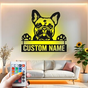 Custom French Bulldog Metal Wall Art: LED Dog Memorial Decor