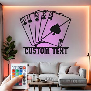 Niestandardowe karty pokerowe, metalowa sztuka ścienna z oświetleniem LED, wystrój kasyna, talia kart do gry, zawieszka ścienna, spersonalizowany prezent do pokoju gier
