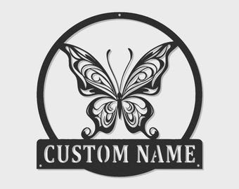 Decoración de pared metálica con forma de mariposa personalizada con luces LED – Decoración con nombre personalizado