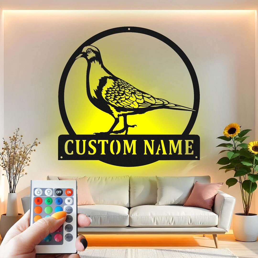 Curated visual reference: Picture Idea: Custom Pigeon Metal Wall Art With Led Light Personalized Bird