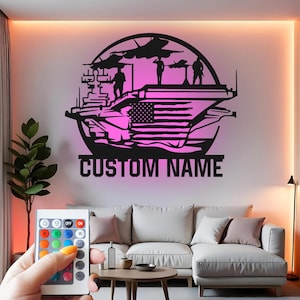 Custom Aircraft Carrier LED Metal Wall Art: Military Navy Veteran Gift