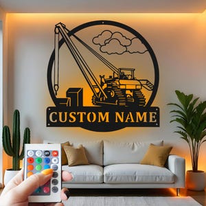 Custom Excavator Metal Wall Art with LED: Personalized Construction Decor