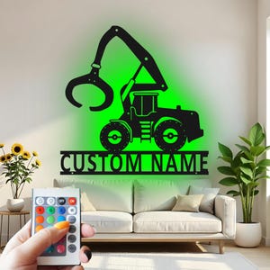 Excavator Custom Sign Metal Wall Decor With Led Light , Construction Decor, Heavy Equipment Gift for Boys Room
