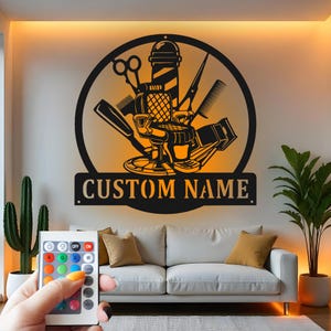 Custom Barber Shop Metal Sign: LED Salon Wall Art