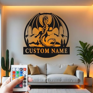 Dragon Metal Wall Art With Led Light , Fantasy Dragon Decor, Mythical Creature Gift for Gamer, Dragon Lover Wall Hanging
