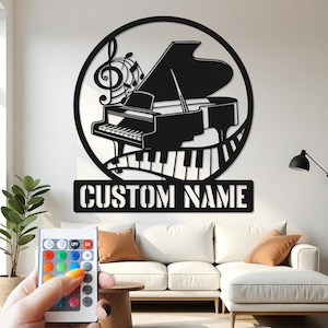 Decorazione murale in metallo a forma di pianoforte personalizzata con LED: regalo personalizzato per musicisti