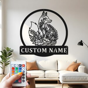 Aangepaste metalen muurkunst Fox met led: gepersonaliseerde kinderkamerdecoratie