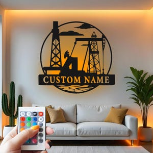 Oil Rig Custom Sign Metal Wall Decor With Led Light , Oilfield Decor, Drilling Rig Worker Gift, Industrial Office Wall Hanging