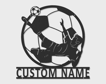 PERSONALISIERTE FUSSBALLER SPIELZEUG BLECH ANHÄNGER Benutzerdefinierte Name LED Wandkunst für Jungen Zimmer | Fallschirmspringer Silhouette | Sportler Geschenk