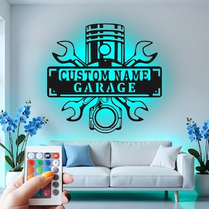 Custom Garage LED Metal Sign: Personalized Mechanic Wall Art
