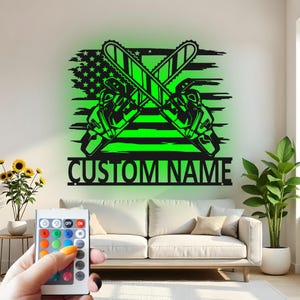 Custom Chainsaw Metal Wall Art with LED: Lumberjack Workshop Decor