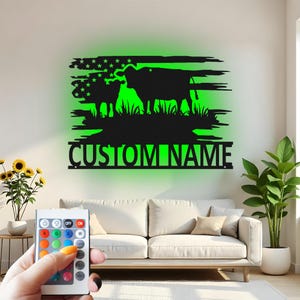 Custom Cow and Calf Metal Wall Art with LED: Farmhouse Ranch Decor