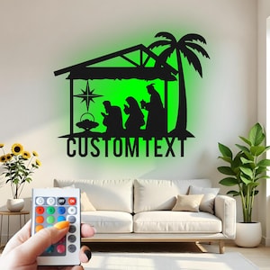 Custom Nativity Scene Metal Wall Art with LED: Religious Christmas Decor