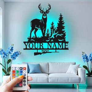 Deer Metal Wall Art With Led Light, Hunter Gift, Hunting Decor for Cabin,Outdoor Wildlife Wall Hanging, Rustic Home Sign