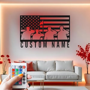 Aangepaste militaire metalen muurkunst: led-silhouet soldaat, cadeau patriottische veteraan