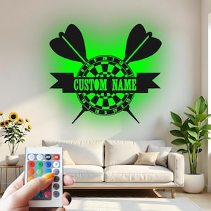 Custom Dartboard Metal Wall Art with LED: Personalized Game Room Decor