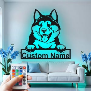 Custom Husky Metal Wall Art with LED: Personalized Dog Decor