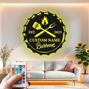 BBQ Grill Led Light Custom Sign Metal Wall Decor, Barbecue Decor, Outdoor Patio Grilling Gift, Father's Day Cookout Decor
