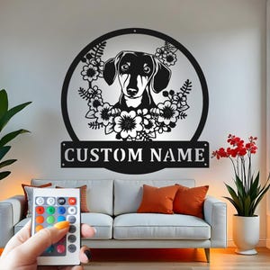Custom Dachshund LED Metal Wall Art: Floral Puppy Decor